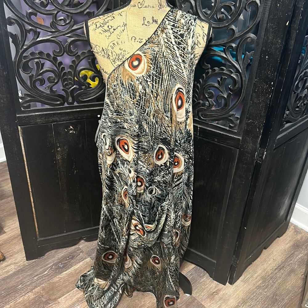 Pareo Peacock Beach / Cruise Wrap / Sarong / Coverup Dress / Skirt w/ Pocket.